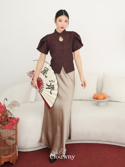 Jiro Button Qipao Top - Wine