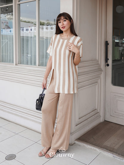 Set Rajutan Presi Stripes - Khaki