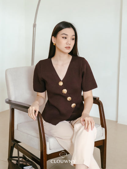 Solea Asymmetric Button Top - Coffee