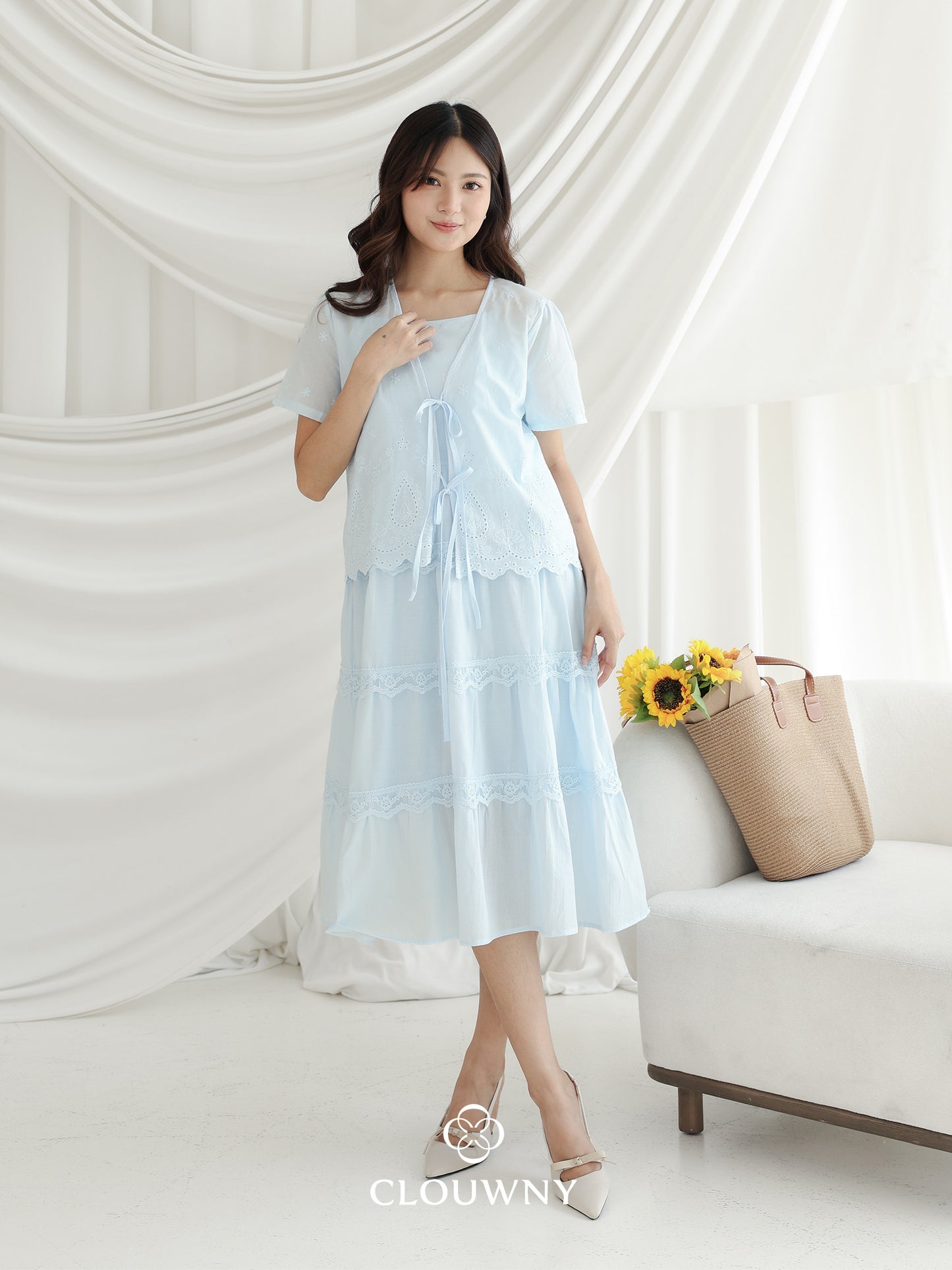 Katama Tiered Broderie Dress - Blue
