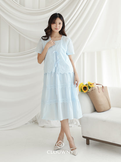 Katama Tiered Broderie Dress - Blue