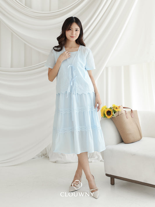 Katama Tiered Broderie Dress - Blue