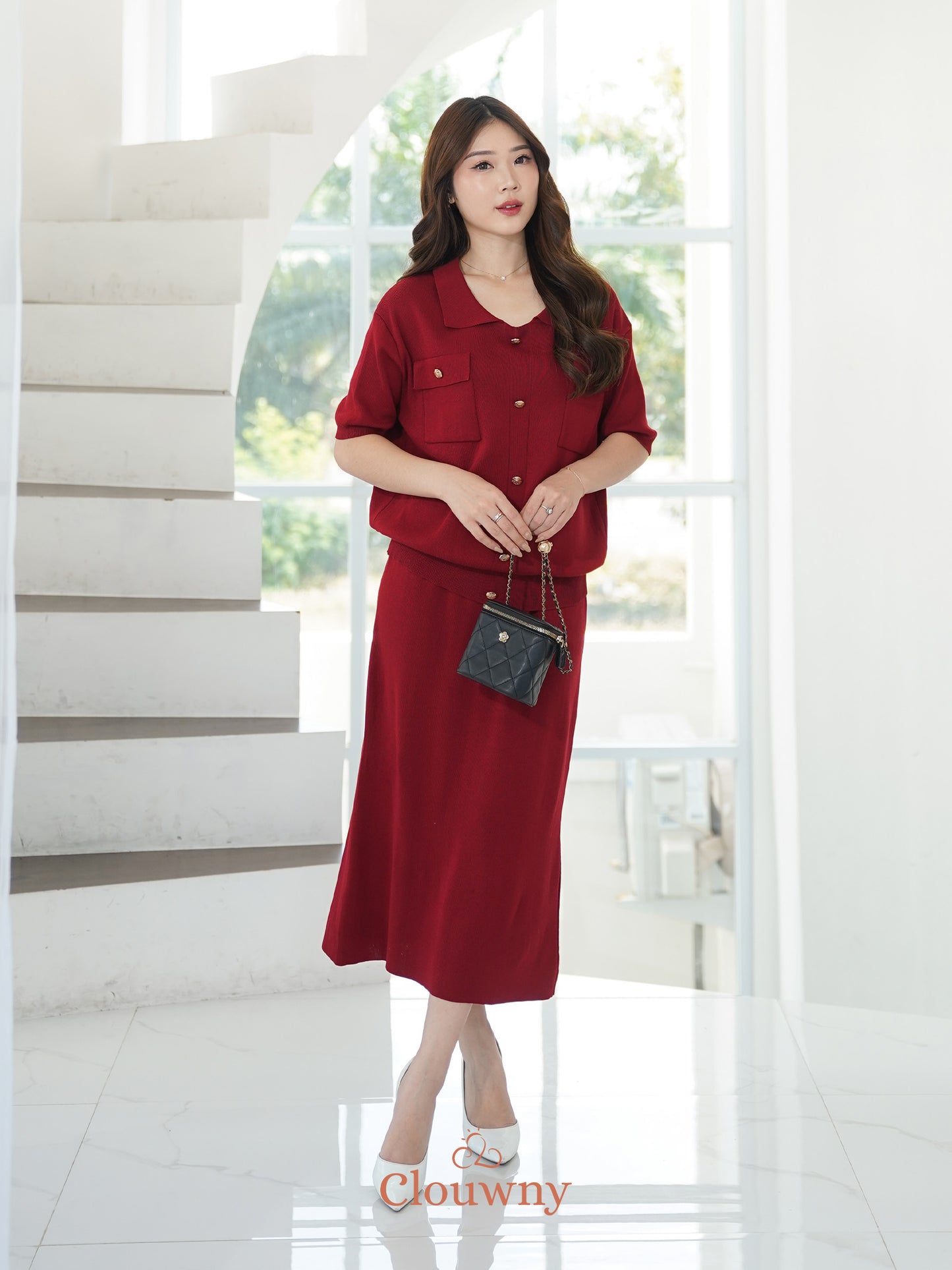 Missy Button Knit Set - Maroon