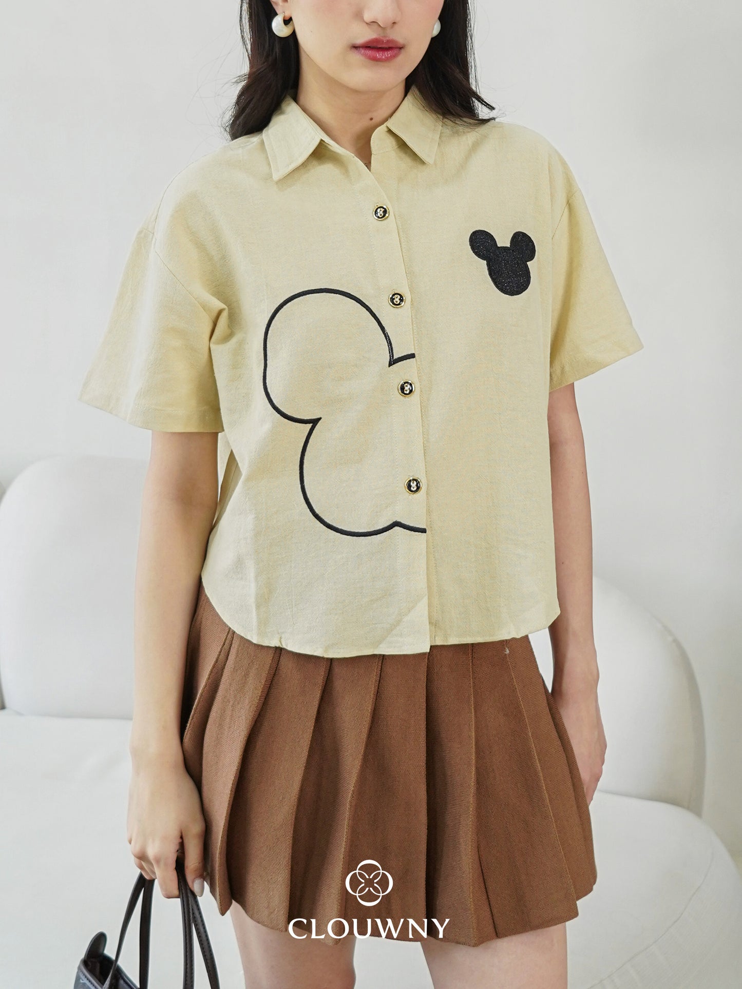 Mouse Button Cotton Shirt - Khaki
