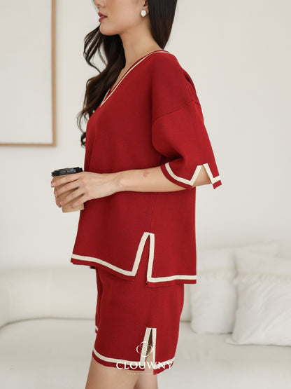 Gale Vneck Knit Set - Maroon