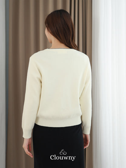 Fedora Button Knit Cardigan - Cream