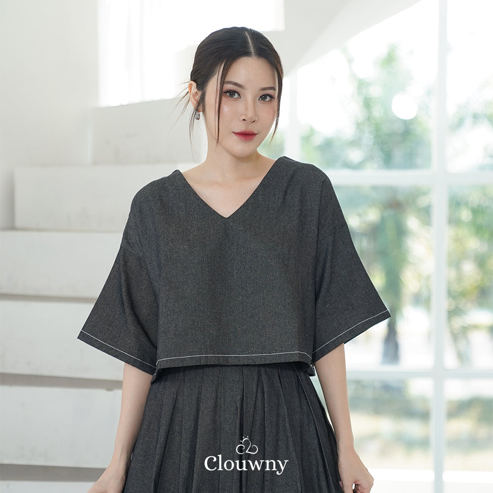 Hansen Vneck Blouse - Grey