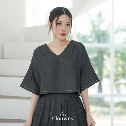 Hansen Vneck Blouse - Grey