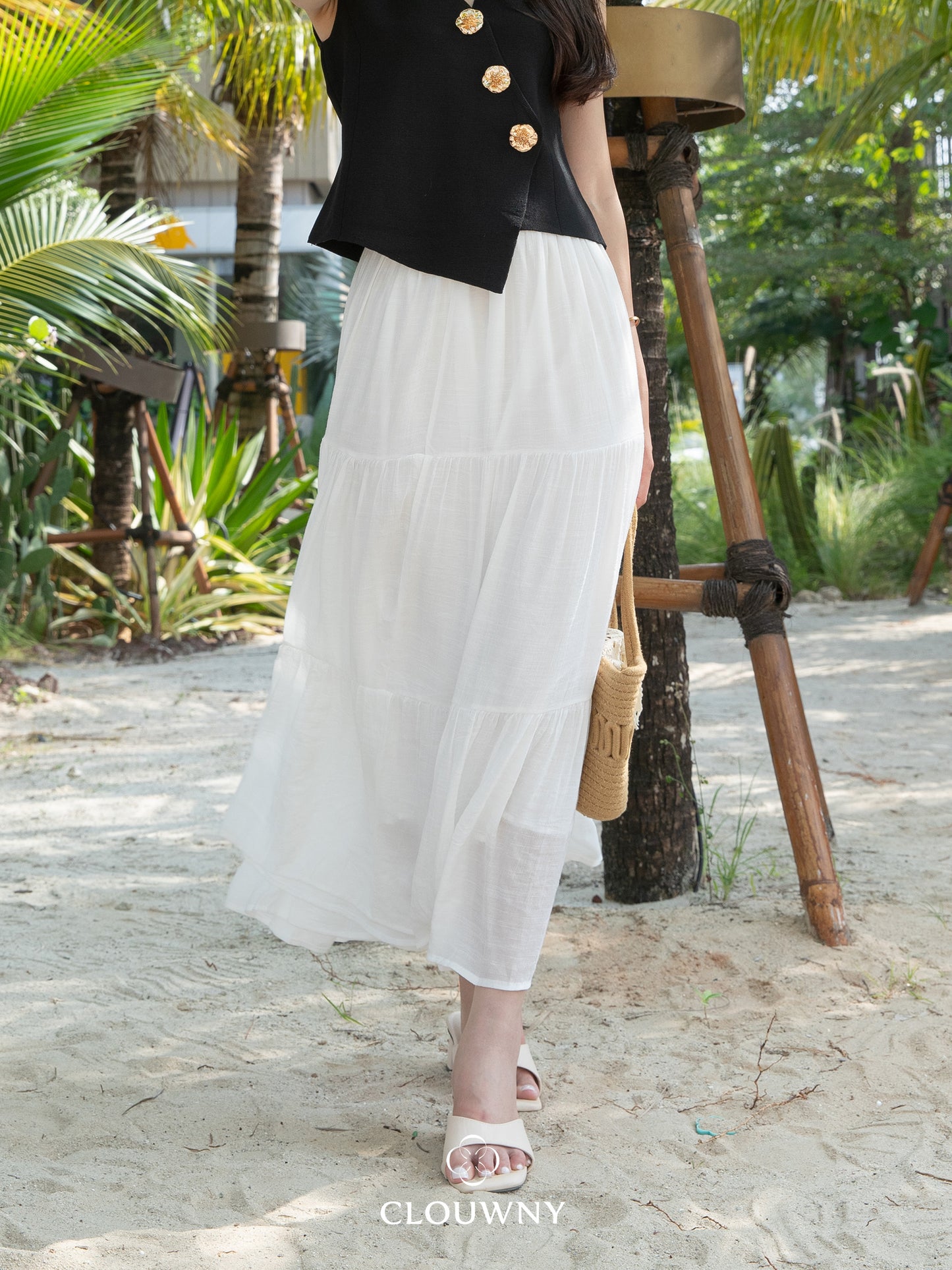 Summer Maxi Linen Skirt - White