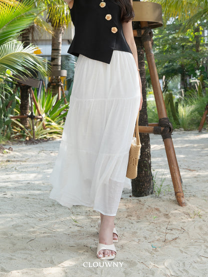 Summer Maxi Linen Skirt - White