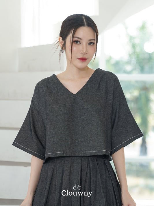 Hansen Vneck Blouse - Grey