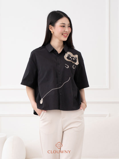 Lion Embroidery Shirt - Black