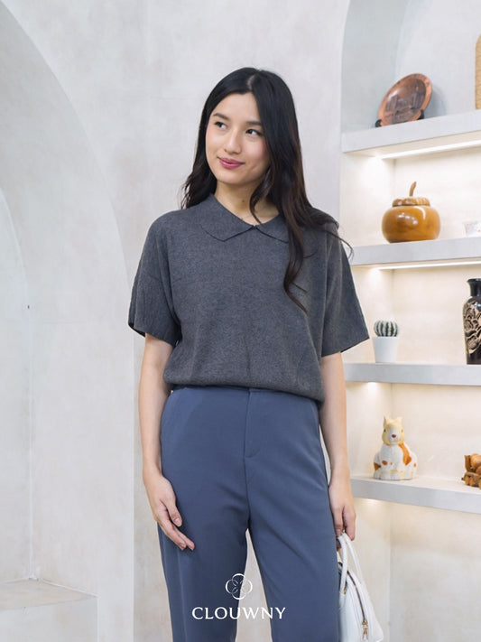 Lotie Collar Knit Top - Grey