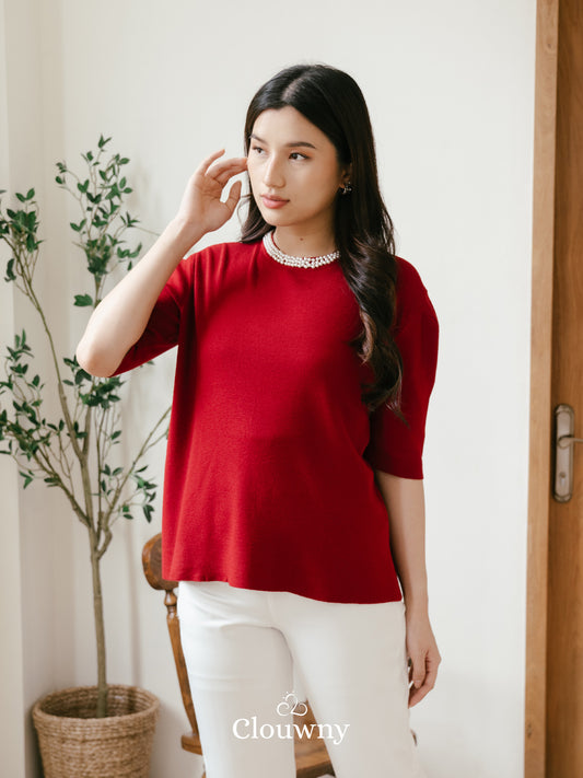 Itza Pearl Knit Top - Maroon