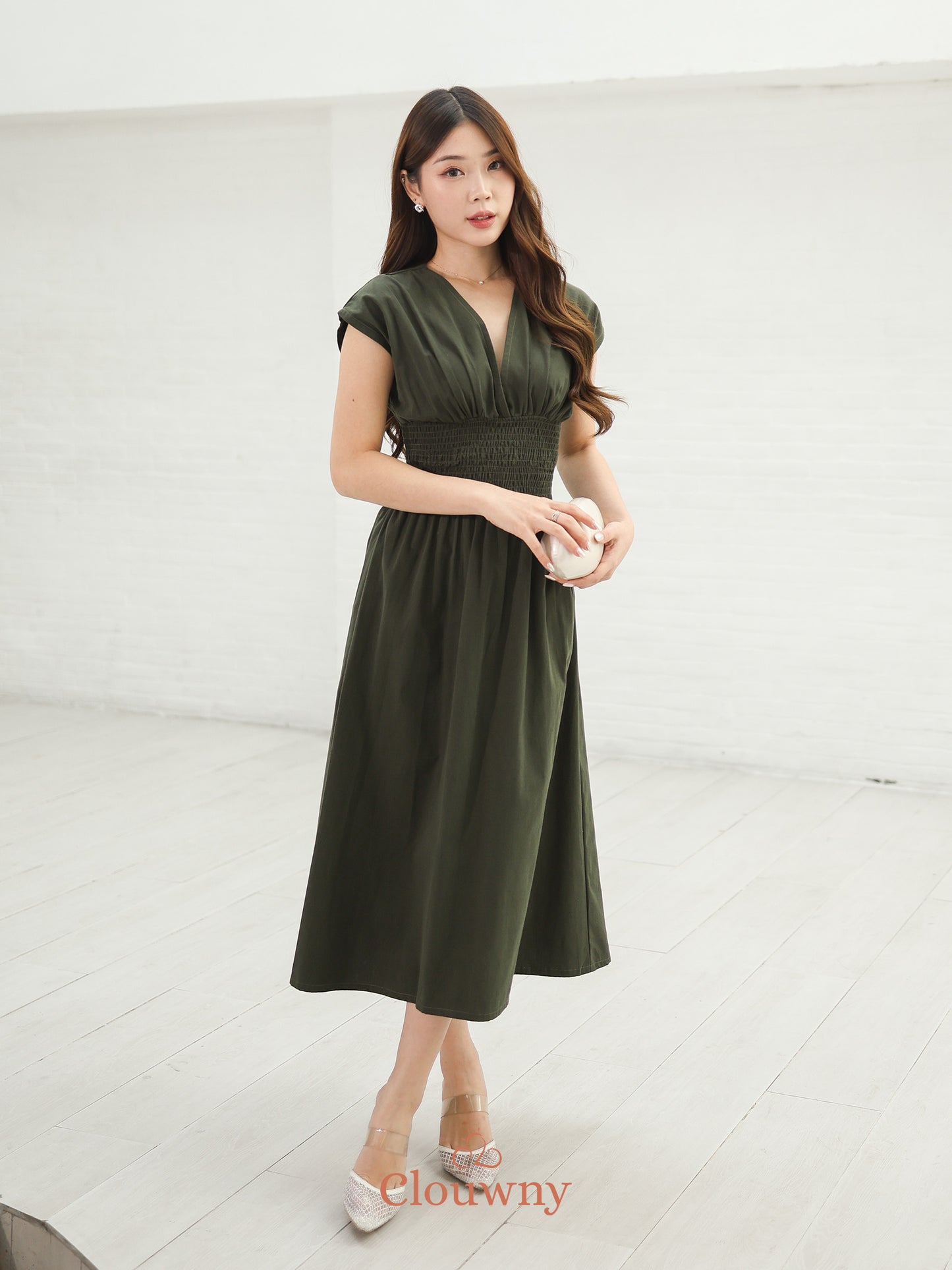 Orin Rubber Vneck Dress - Green
