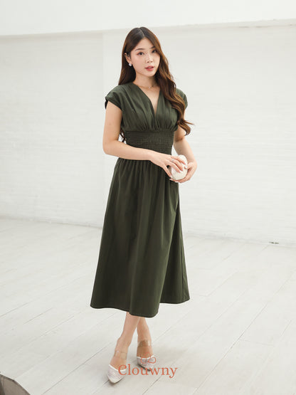 Orin Rubber Vneck Dress - Green