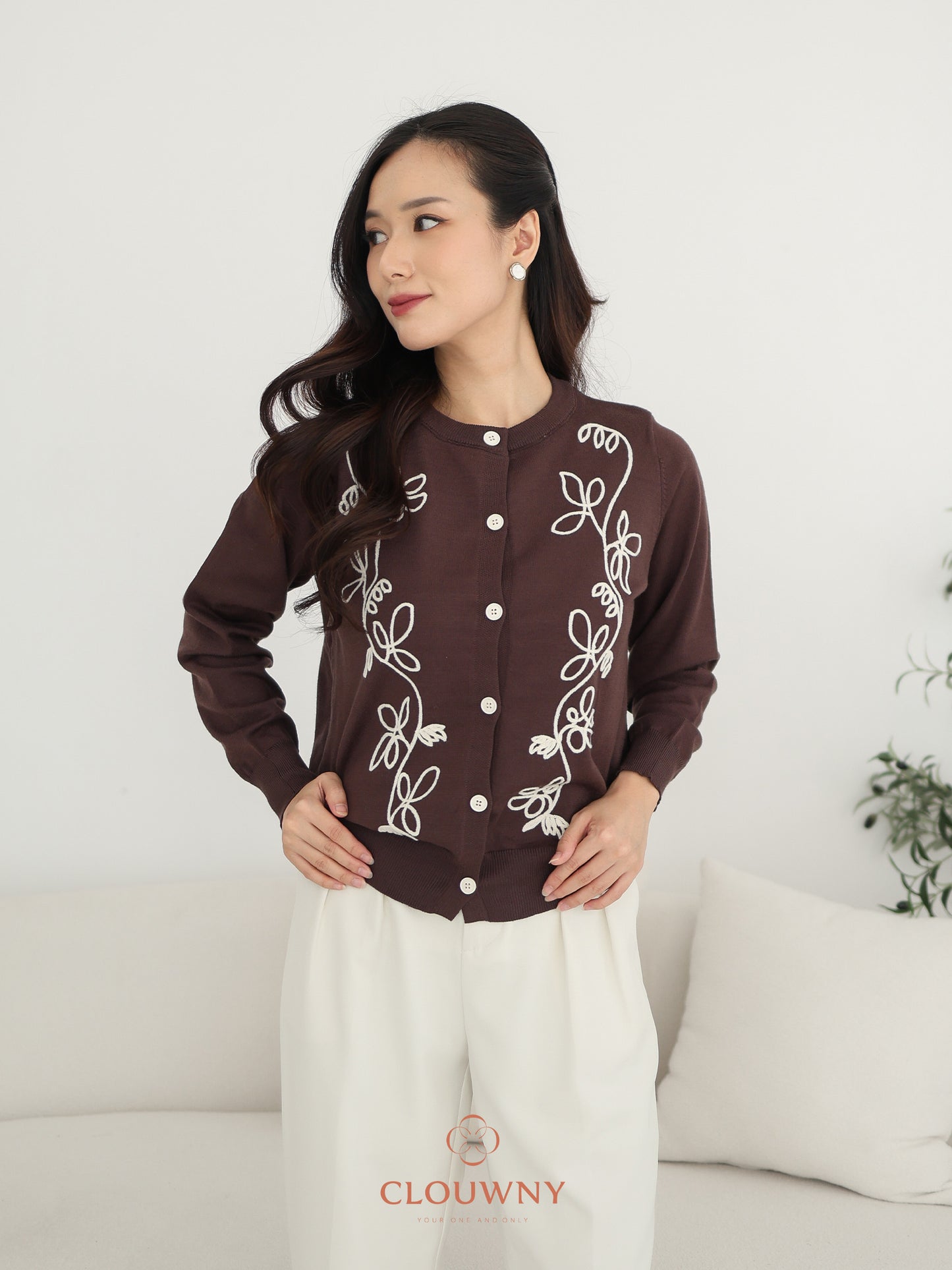 Brinda Button Cardigan - Coffee