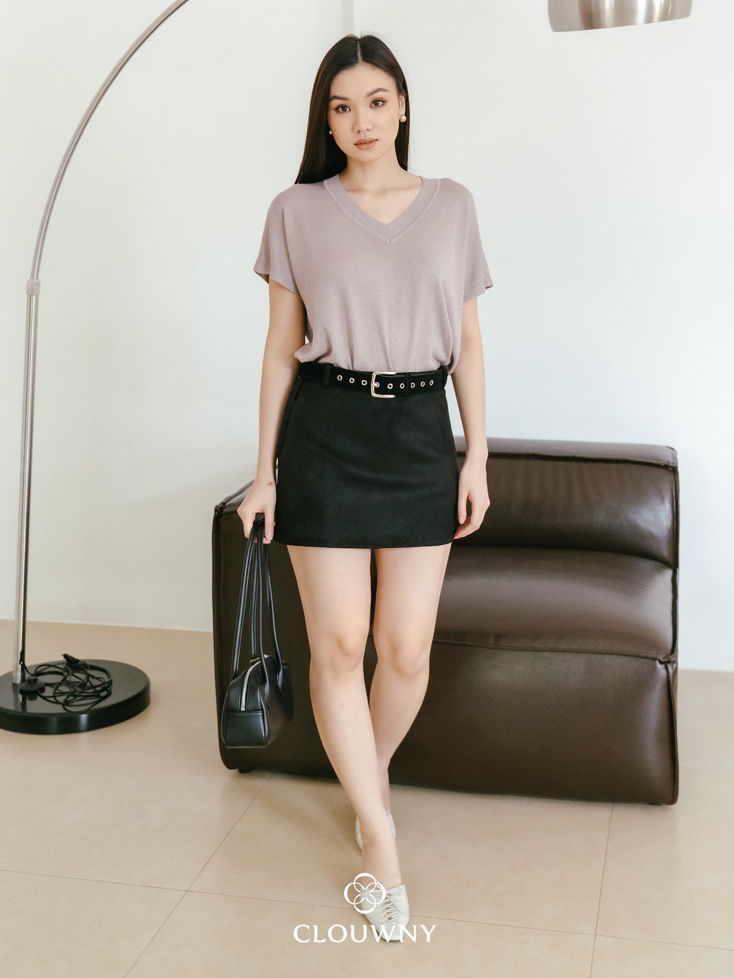 Paula Suede Mini Skort - Black