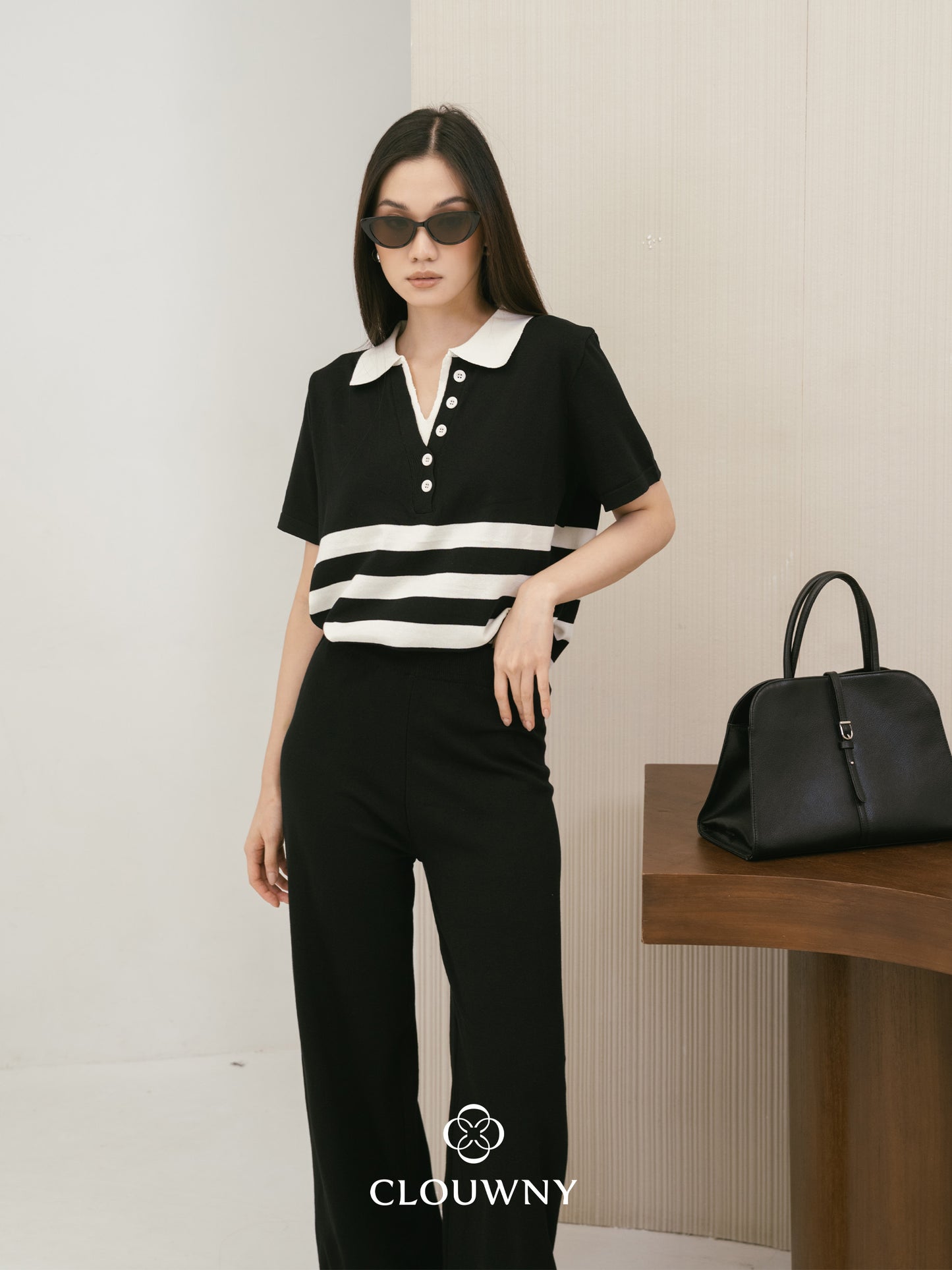 Omara Stripes Knit Set - Black
