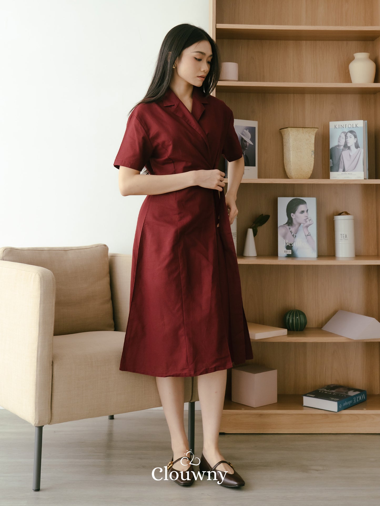 Felora Kimono Belt Dress - Maroon