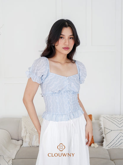 Ravina Rubber Button Blouse - Blue