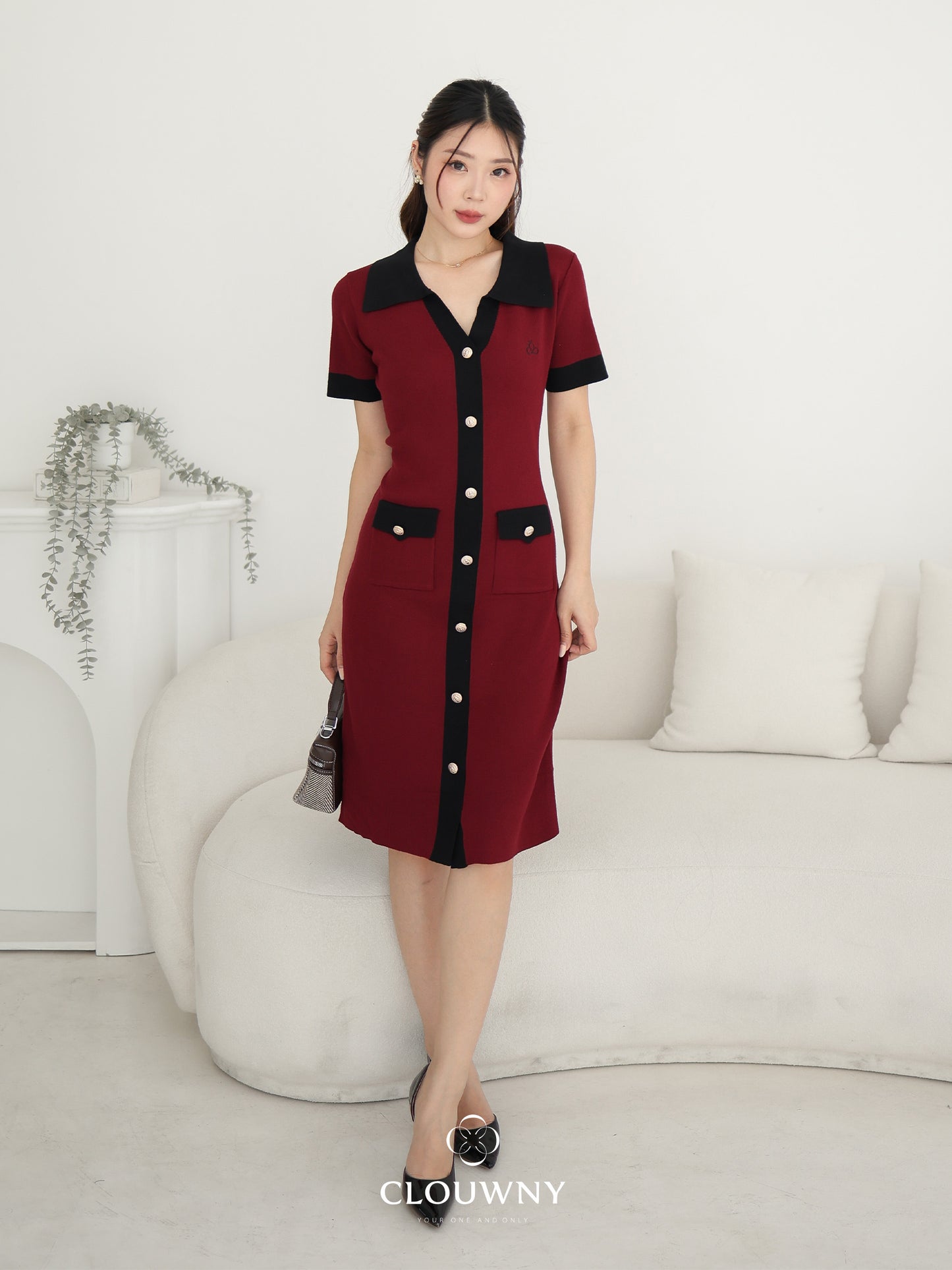 Lesa Double Pocket Knit Dress - Maroon