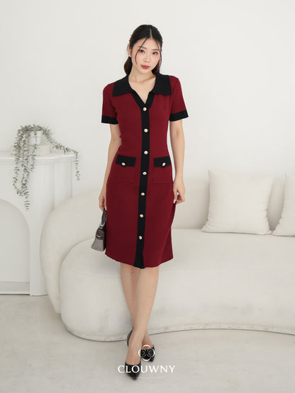 Lesa Double Pocket Knit Dress - Maroon