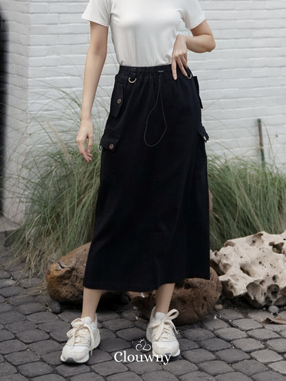 Kaze Cargo Denim Skirt - Black
