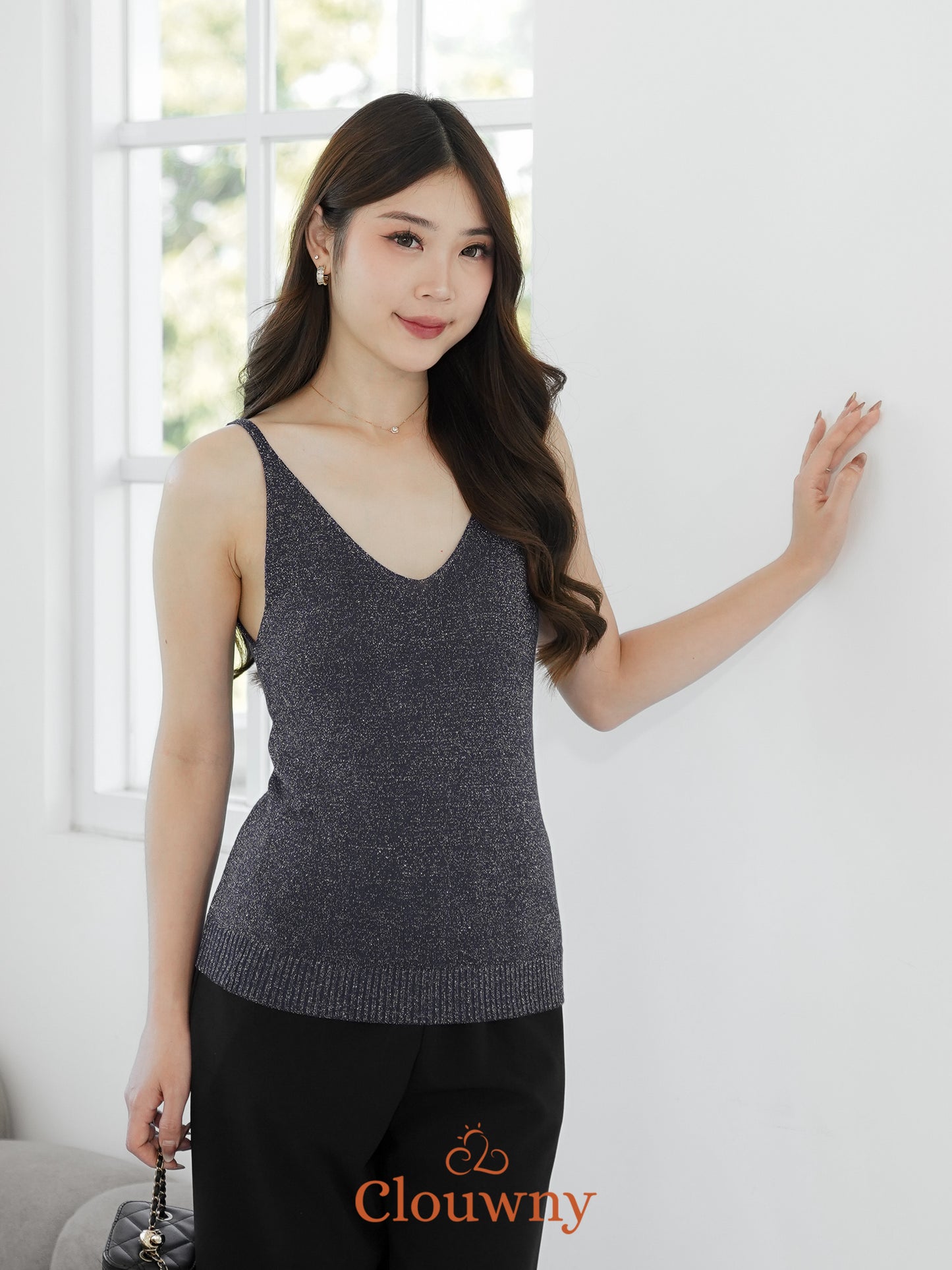 Dela Spaghetti Glitter Tanktop - Navy