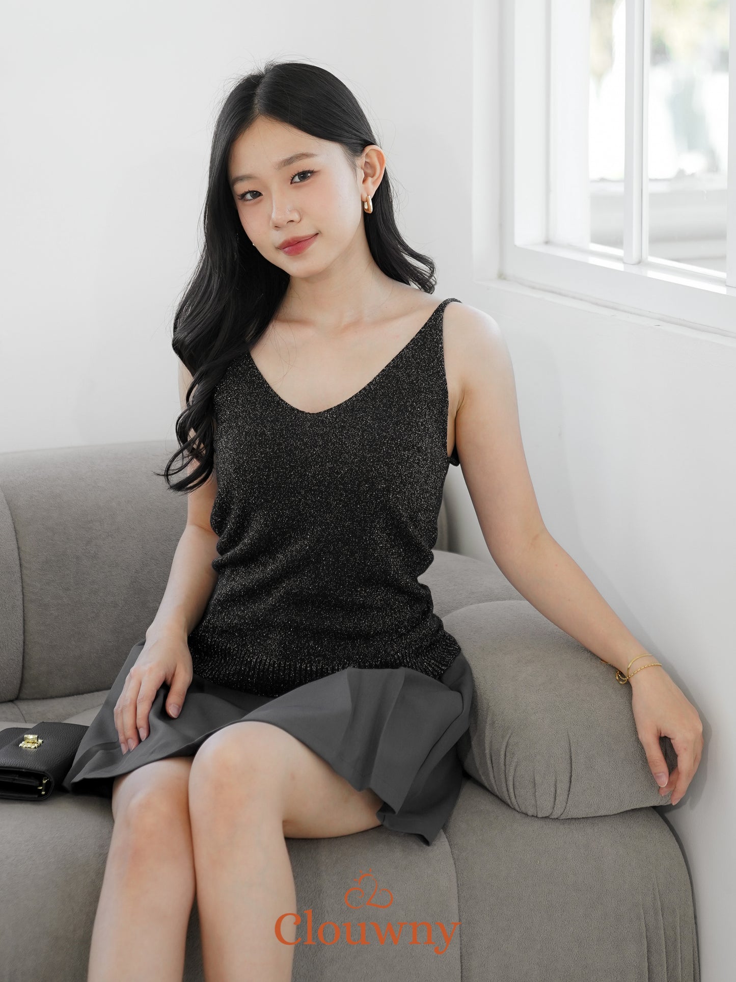 Dela Spaghetti Glitter Tanktop - Black