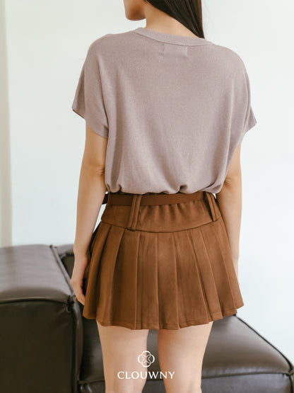 Ponny Pleated Suede Skort - Mocca
