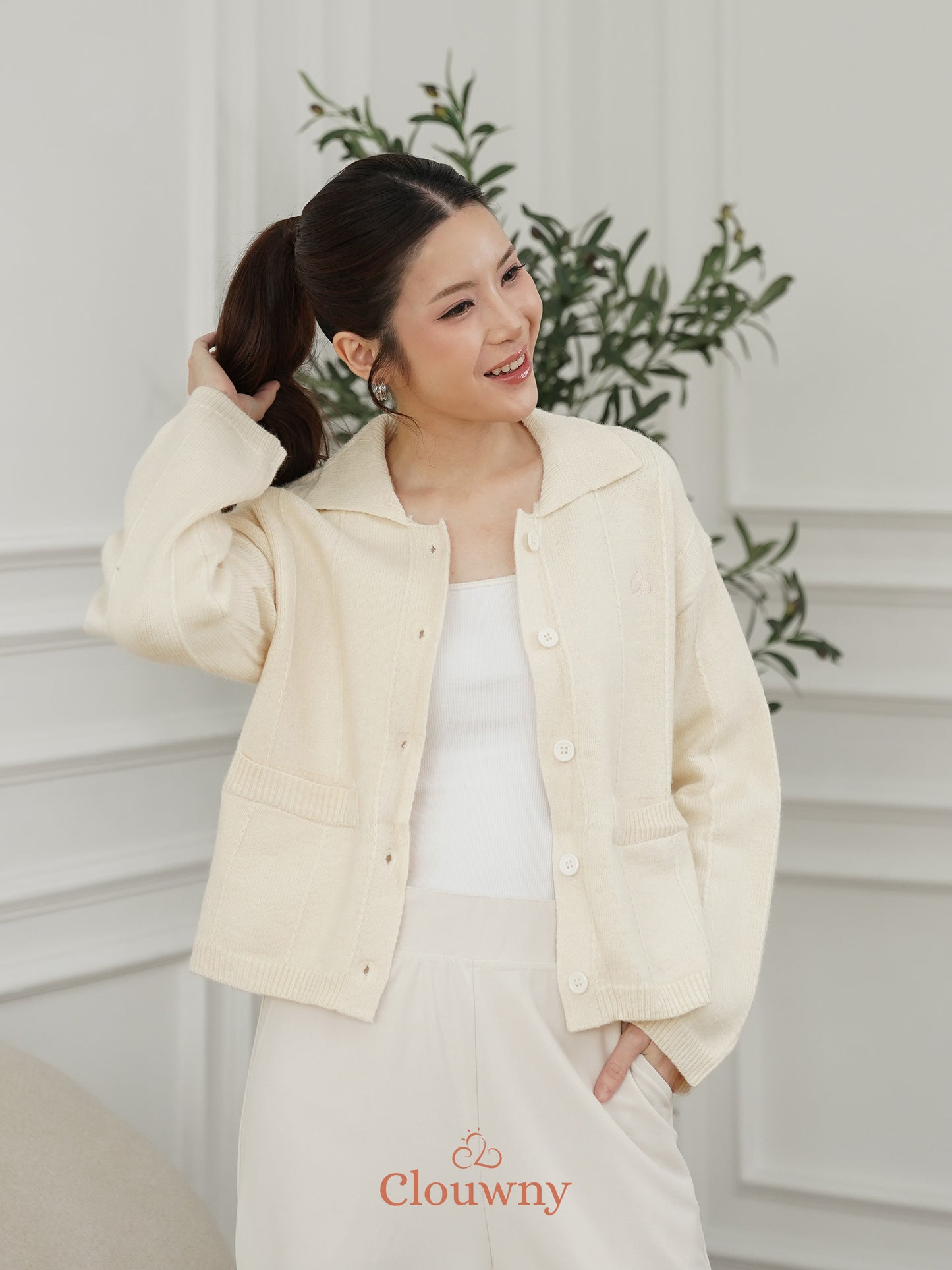 Gratia Pocket Knit Cardigan - Cream
