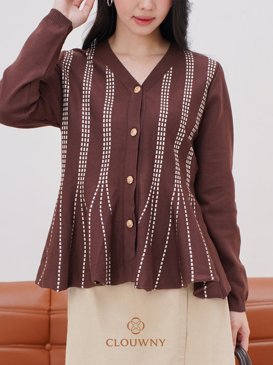 Aysel Peplum Knit Cardigan - Coffee