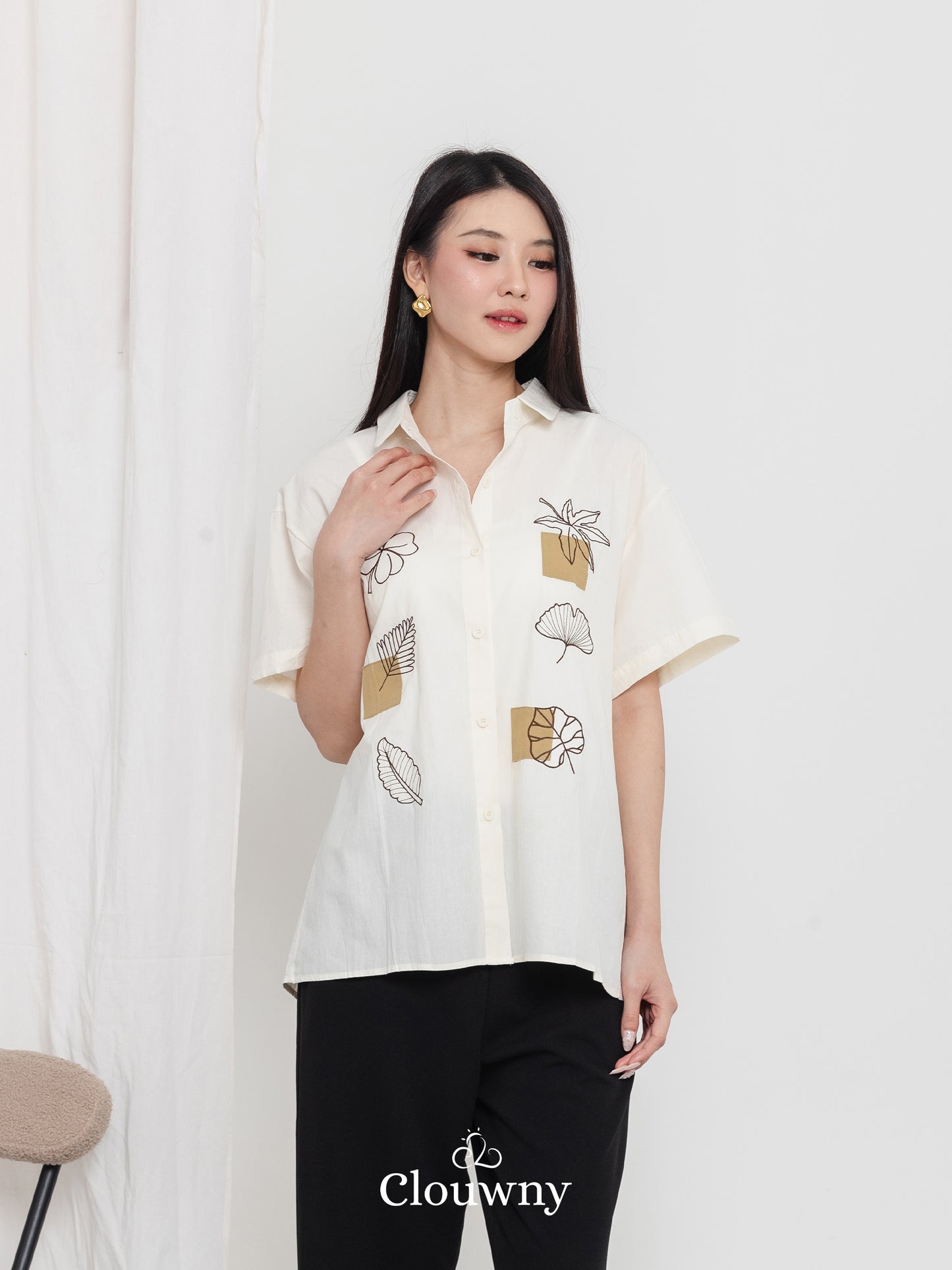 Leaves Cotton Shirt - Cream