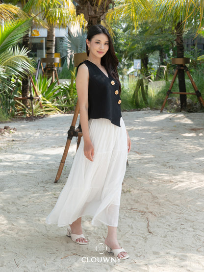 Summer Maxi Linen Skirt - White