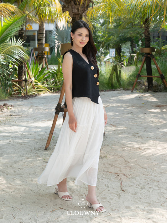 Summer Maxi Linen Skirt - White