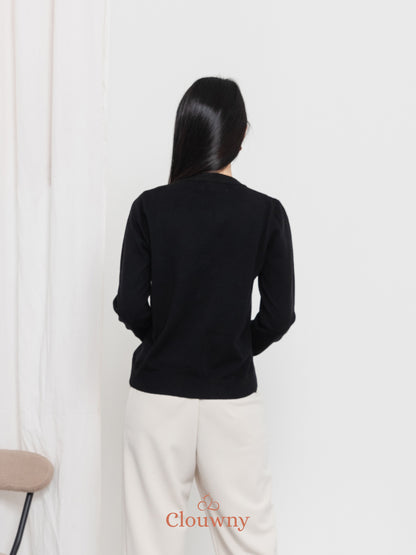 Anya Button Knit Cardigan - Black