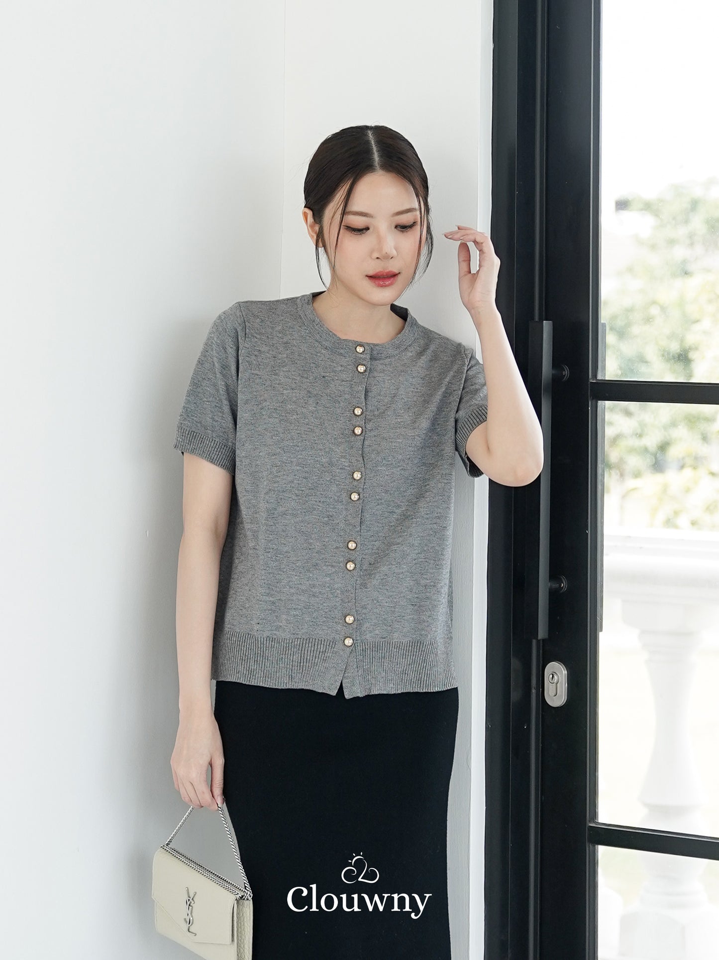 Rizel Double Button Top - Grey
