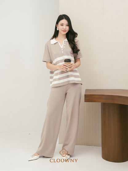 Omara Stripes Knit Set - Beige