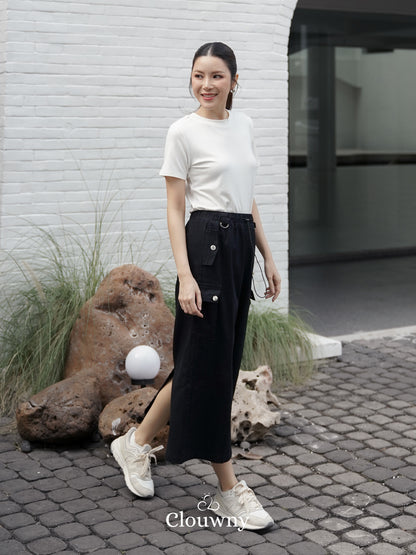 Kaze Cargo Denim Skirt - Black