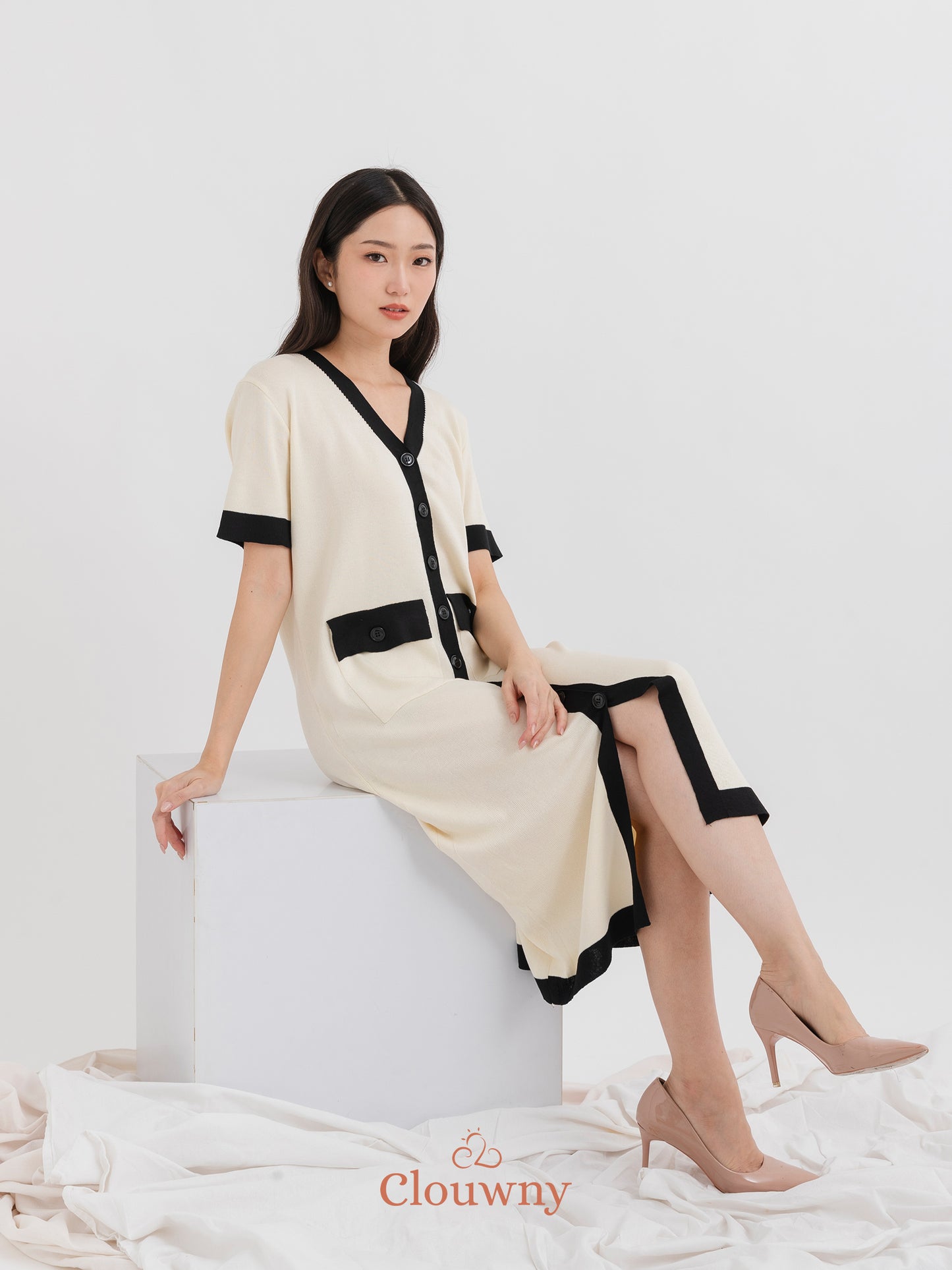 Cindy Button Knit Dress - Broken White