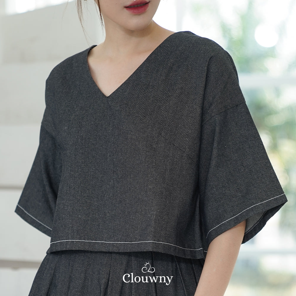 Hansen Vneck Blouse - Grey