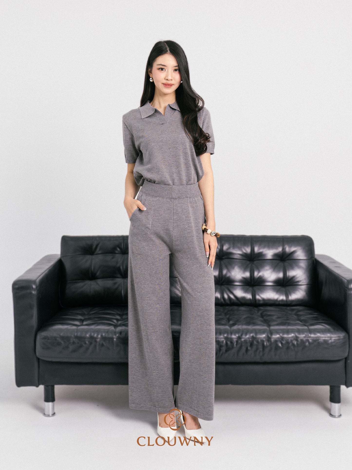 Bethani Collar Knit Set - Grey