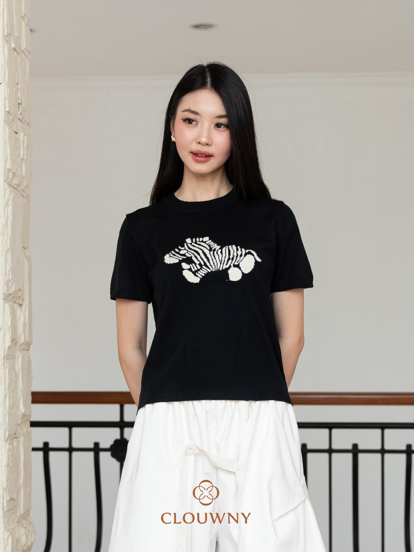 Zebra Knit Top - Black