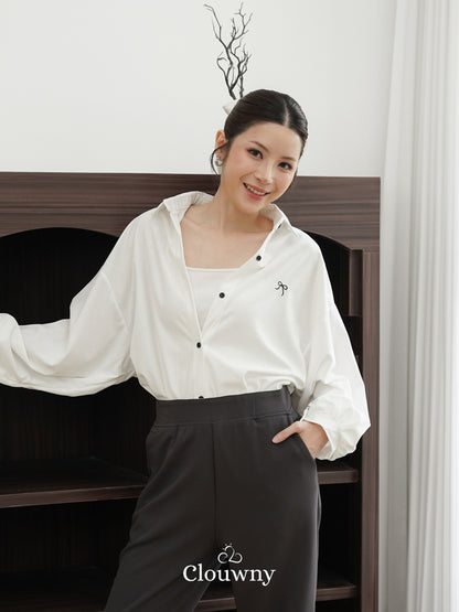 Marcia Corduroy Bow Shirt - White