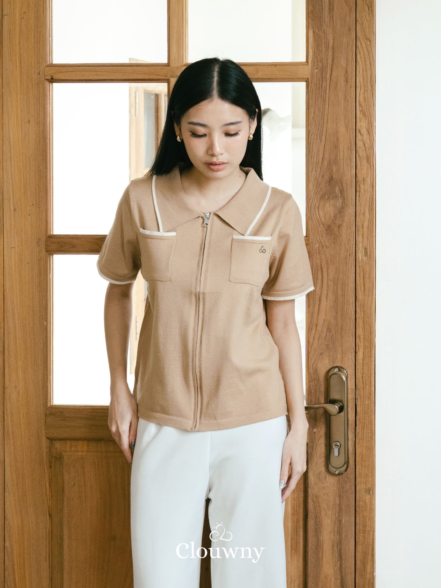 Mesa List Zipper Top - Khaki