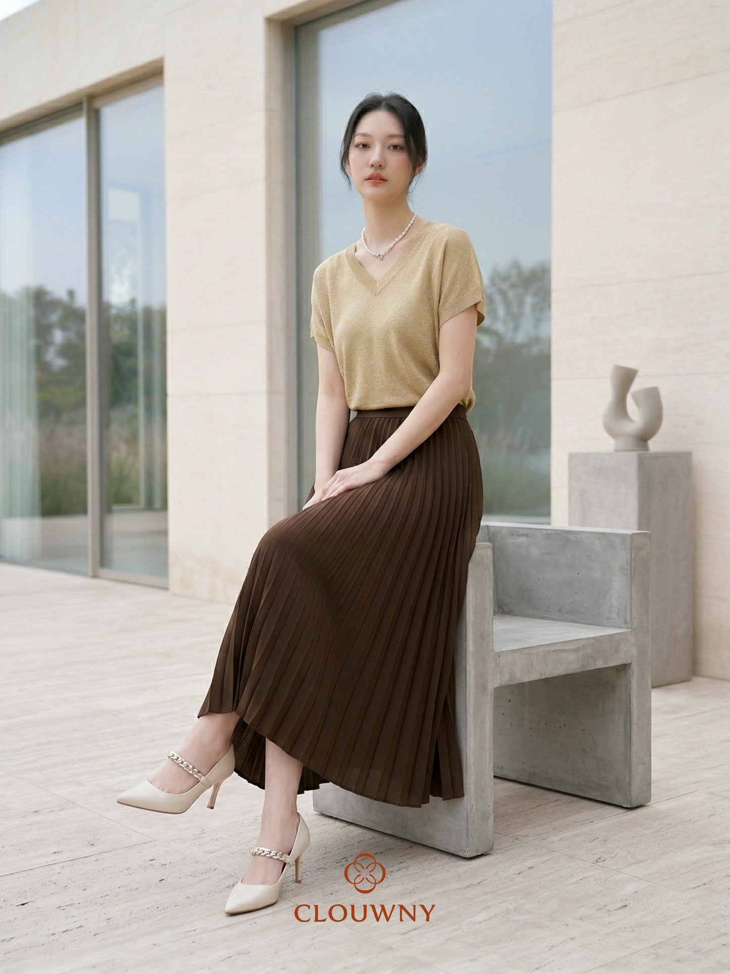 Aretha Pleated Skirt - Coffee