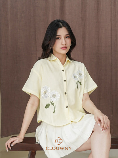 Sheryl Flower Cotton Shirt - Yellow