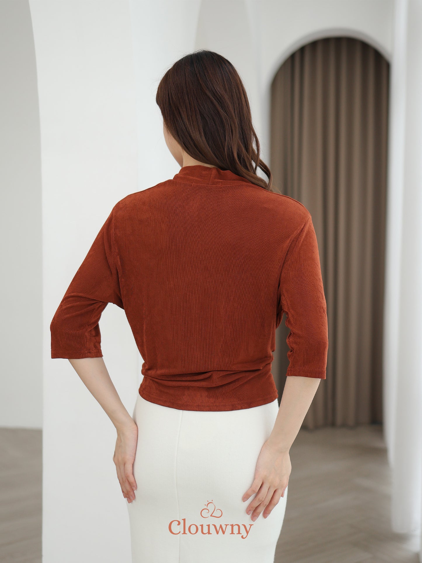 Alfreda Vneck Knit Top - Brick