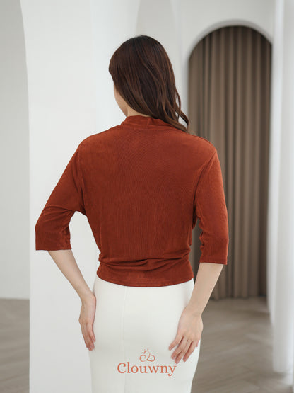 Alfreda Vneck Knit Top - Brick